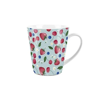 Image of Purely Home Blue Strawberries &amp; Cherries Design Small Latte Mug Ceramic White Tea/Coffee Present Gift
