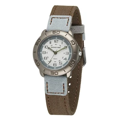 Image of JACQUES FAREL Children&#039;s Eco Watch Textile Strap Made of Organic Cotton Boys Aluminium Analogue Quartz ORGS 488