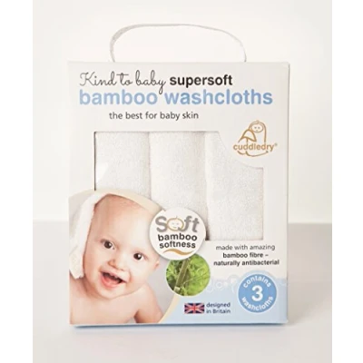 Image of Cuddledry WCS01 Supersoft Baby Friendly Bamboo Washcloth, Natural White
