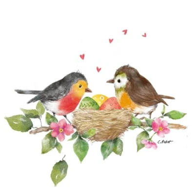 Image of 20 Napkins Easter Birds on the Nest Full of Eggs as Table Decoration Paper with Motif Also for Decoupage and 33 x cm