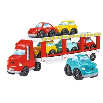 Image of Ecoiffier 3289 Transport Porte Camion Abrick Truck Includes Six Toy Cars with Folding Ramp for Loading Ages 18 Months and Up, Multicoloured