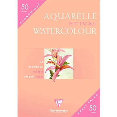 Image of Clairefontaine Ref 96469C Etival Cold Pressed Sheets for Watercolour Painting &amp; Drawing (50 of Paper) A4 (29.7 x 21cm) 300gsm Cellulose Art Paper