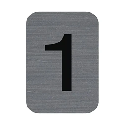Image of Exacompta Ref. 67181E 1 adhesive plate NUMBER Printed signage wall On all supports Brushed aluminium look Dimensions: 2.5 x 4.4 cm