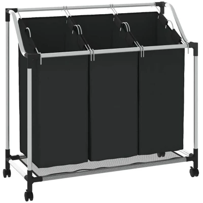 Image of vidaXL Laundry Sorter with 3 Bags Black Steel