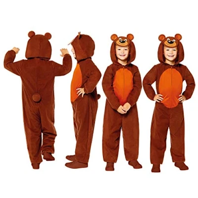 Image of Amscan 9908806 Kids Brown Bear Hooded Onesie World Book Day Fancy Dress Costume Age: 3 4 Yrs