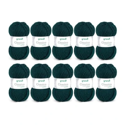 Image of Gründl Classico Value Pack 10 Balls of Hand Knitting Yarn, Virgin Wool (Merino Superwash), 50% Polyacrylic, Fir Tree, 30 x 32 8 cm, 1200