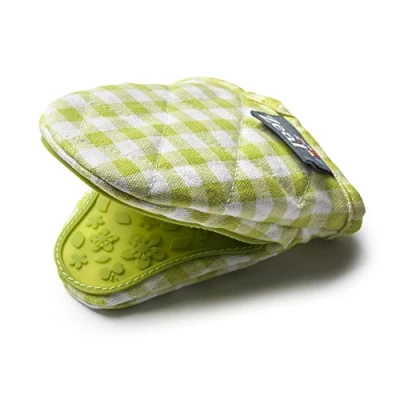 Image of Zeal Gingham Mini Mitt Pot Holder, Cotton, Lime, 17.5 x 13.5 2.5 cm