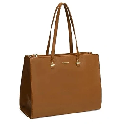 Image of David Jones Women&#039;s Large Size Tote Shopper Handbag Ladies Shoulder Bag School Work Business A4 Long Handles PU Faux Leather Top Handle Satchel Brown Camel