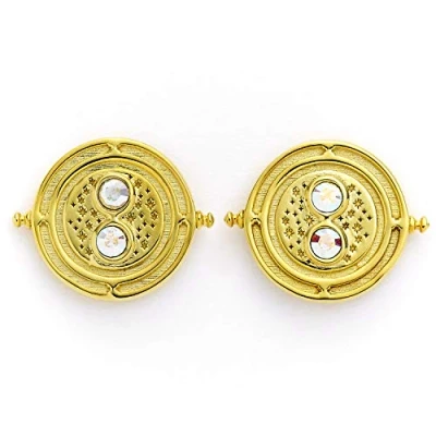 Image of Official Harry Potter Time Turner Sterling Silver, Gold Plated Stud Earrings embellished with Swarovski® Crystals by The Carat Shop