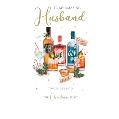 Image of Husband Xmas Spirit Embellished Christmas Card Hand Finished Champagne Cards XCDC428