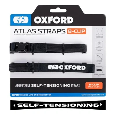 Image of Atlas B Clip (Pair), 17mm x 1.2m, Black. Motorcycle Adjustable Luggage Strap