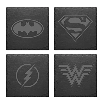 Image of Super Heros Batman Superman Flash Wonder Slate Mat Engraved Set Of 4 Coasters (Superhero Mix)