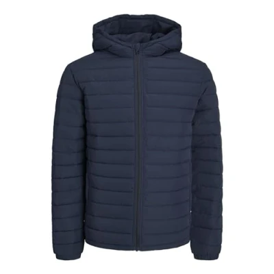 Image of JACK &amp; JONES Men&#039;s Jjerecycle Raw Puffer Hood Noos Jacket, Navy Blazer, L