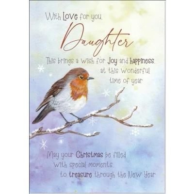 Image of doodlecards Daughter Christmas Card Watercolour Robin In The Frost Medium Size with Plain Envelope