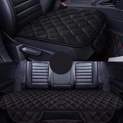 Image of HONCENMAX Soft Car Seat Cover, Plush Cushion Pad Mat Protector for Auto, Universal Sedan Hatchback SUV, Interior Accessories 2 Front Covers &amp; 1 Rear Cover