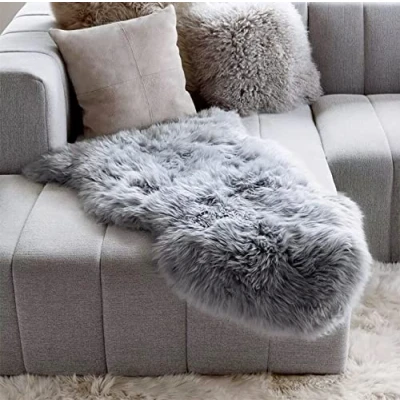 Image of YIHAIC Faux Fur Sheepskin Style Rug,Faux Fleece Fluffy Area Rugs Seat Pad Anti Skid Yoga Carpet for Living Room Bedroom Sofa Floor(Grey,50 x 80cm)
