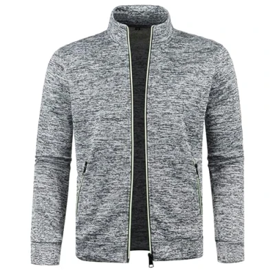 Image of CAZOY Mens Lightweight Full Zipper Coat Jacket Open Front Stand Collar Cardigan Sweater Jumper with Pockets Men Long Sleeve Zip Up Sweatshirt Pullover Tops for Gym Fitness Light Grey UK Size 12