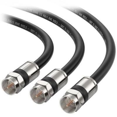 Image of Cable Matters 3 Pack RG6 CL2 in Wall Rated (CM) Quad Shielded Coaxial 1.5 ft, Coax Cord for TV, Digital Router, Satellite Receiver and More, Black