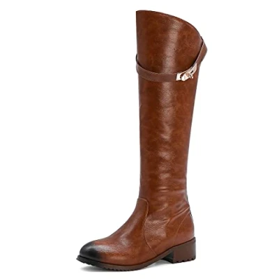 Image of REKALFO Womens soft PU Leather zipper Knee High Boot flat Winter Fashion Dress Boots Orange 3 UK