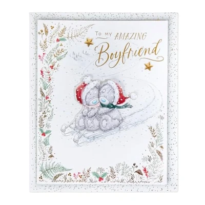 Image of Me To You Tatty Teddy Luxury Boxed Handmade Christmas Card For Boyfriend, Bears On Sledge 8x10ins Official Collection