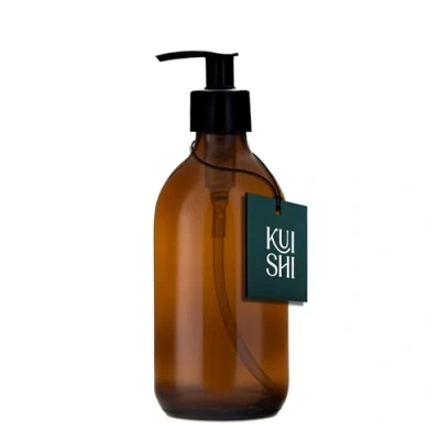 Image of Kuishi Amber Brown Glass Pump Bottle Dispenser, Refillable Soap Dispenser with Black Plastic for Reducing Waste (BPA Free) (250ml)