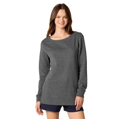 Image of Amazon Essentials Women&#039;s Open Neck Fleece Tunic Sweatshirt, Charcoal Heather, L