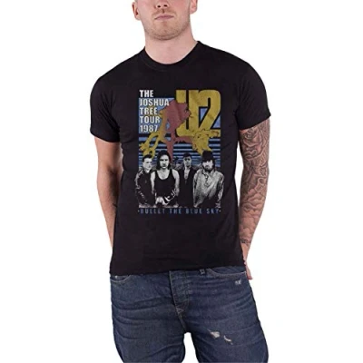 Image of U2 T Shirt Bullet The Blue Sky Band Logo Official Mens Black L