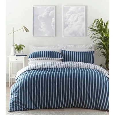 Image of Portfolio Home Harvard Stripe Blue Double Duvet Set Reversible Bedding Bed