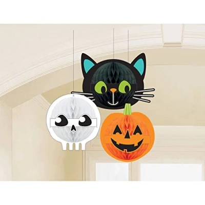 Image of Amscan 9907447 Halloween Friends Party Hanging Honeycomb Decorations 3 Pack