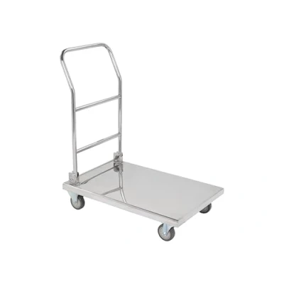 Image of Stainless Steel Platform Trolley, Heavy Duty 150kg Load Capacity Flatbed Hand Truck with Ergonomic Folding Handle on Smooth Running Castor Wheels