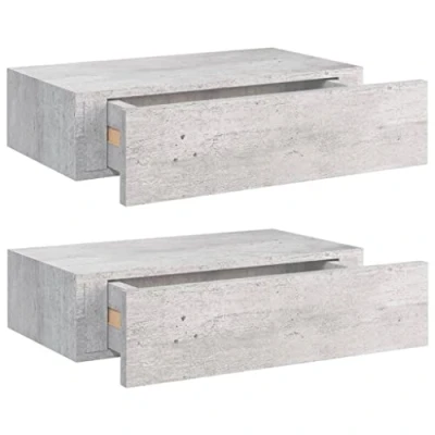 Image of vidaXL Wall Mounted Drawer Shelves Set of 2, Concrete Grey, Durable MDF and Metal, Space Saving Living Room Decor