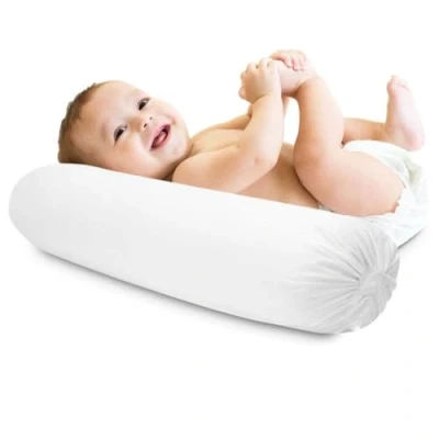 Image of Bolster Roll Round Cot Bed Pillow (Pack of 1), 10 x 30 cm (4 12) Filled with Soft Virgin Hollow Fiber Support Pillow, Hollowfibre For Stress Relief (White)