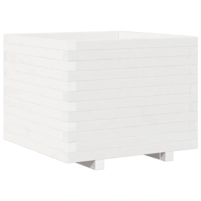 Image of vidaXL Solid Pine Wood Garden Planter White, 60x60x49.5 cm Decorative Plant Box for Flowers/Herbs/Vegetables Outdoor/Patio/Garden Decor with Ample Space