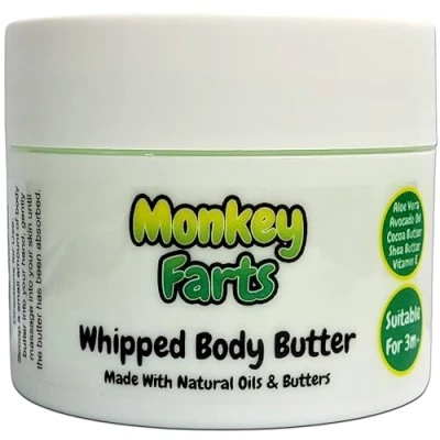 Image of Monkey Farts Whipped Body Butter 150g Natural Oils and Butters Fruity Scent Vegan Friendly Puddle of Wax Made in the UK