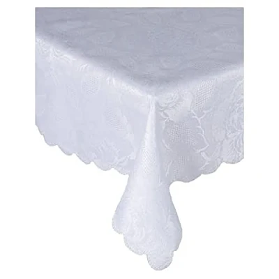 Image of Emma Barclay Damask Rose Tablecloth, White, 70 x 108 Inch