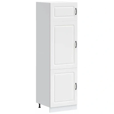 Image of vidaXL Kalmar Kitchen Cupboard White Engineered Wood Tall Cabinet with Adjustable Feet, Ample Storage 60x57x207 cm