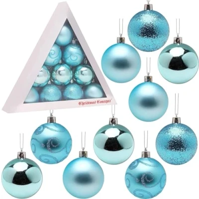 Image of Christmas Concepts® Pack of 10 60mm Tree Baubles Shiny, Matte &amp; Glitter Decorated (Turquoise)