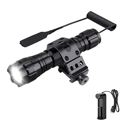 Image of WESLITE Tactical Torch Rechargeable, 1300 Lumens Super Bright LED Hunting Flashlight Black Matte 1 Mode Waterproof Airsoft with Pressure Pad, 45 Side Picatinny Mount, Battery and Charger