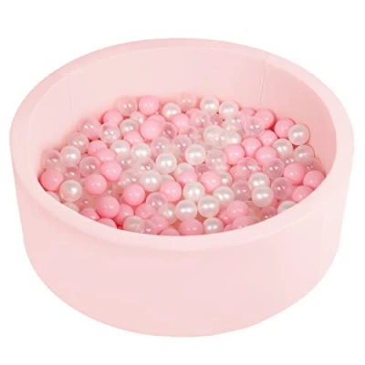 Image of Selonis Soft Ball Pit Pool 90X30cm/200 Balls Round For Baby Toddler Foam, Pink:Powder Pink/Pearl/Transparent