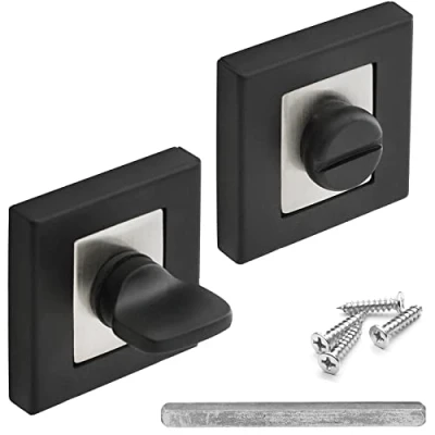 Image of DecorAndDecor Square Escutcheon Thumb Turn Key Rose (Black/Chrome WC Turn)