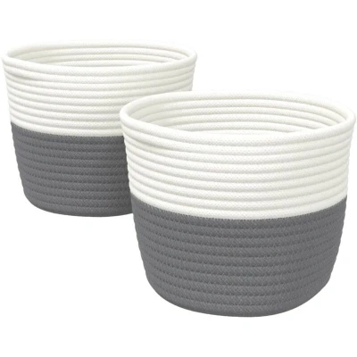 Image of vidaXL Storage Baskets 2 pcs Grey and White Ø24x18 cm Cotton