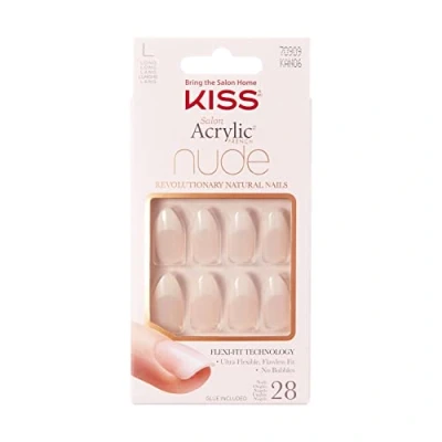 Image of KISS Salon Acrylic French Nude Collection, Sensibility, Long Length Fake Nails, Includes 28 False Nail Glue, File, and Manicure Stick