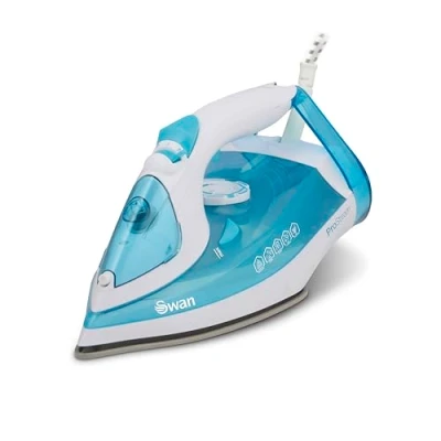 Image of Swan SI12054AQ Steam Iron with Ceramic Soleplate, Pro Technology, Anti Calc, Drip, Adjustable Temperature Dial, 2600W, White and Aqua