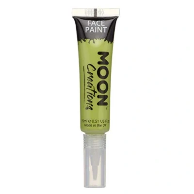 Image of Moon Creations Face &amp; Body Paint Tubes with Brush Applicator Lime Green 15ml Ready to Use Cruelty Free, Made in UK for Kids, Adults, Fancy Dress, Festivals, Halloween