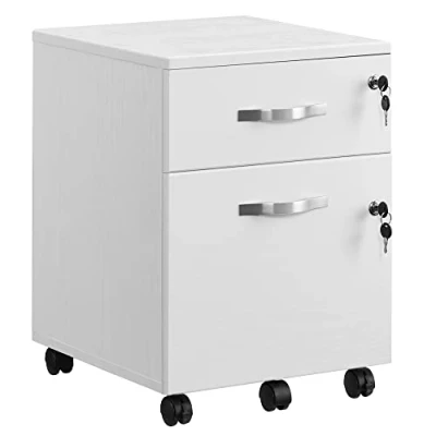 Image of VASAGLE Lockable File Cabinet, Filing Pedestal with 2 Drawers, 5 Wheels, and Adjustable Hanging Rails, Textured Surface, for A4 Letter Sized Papers, Home Office, Black LCD22BV1