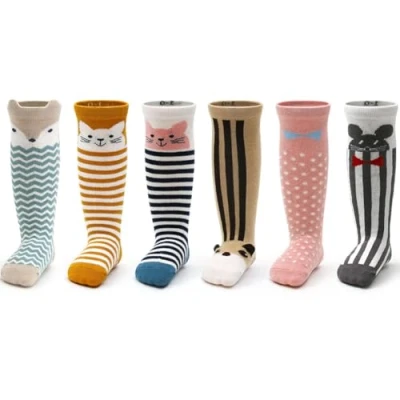 Image of FedMois 6 Pairs Baby Little Kids Knee High Socks Anti slip Long Cotton, Animals, 1 3 Years