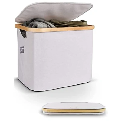 Image of Hennez 40L Storage Basket with Lid For IKEA Kallax Lidded Fabric Box Collapsible Laundry Baskets Handles Bamboo Canvas Beige Small Shelf