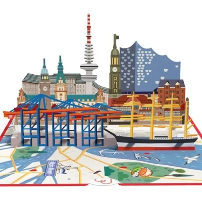Image of papercrush® Pop Up Card Hamburg 3D with Elbphilharmonie as a Travel Voucher for Short Trip, Money Gift Musical, Birthday Hamburger, Hotel
