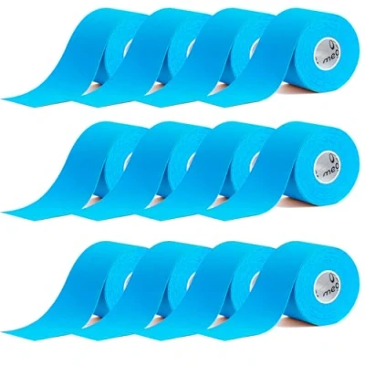 Image of Meglio Kinesiology Tape Uncut 5m Roll Sports Strapping for Injuries, Support Muscle Tape, K Physio Trans Athletic Breathable &amp; Waterproof (Blue) 12 Rolls Set