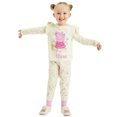 Image of Girls Peppa Pig Pyjamas Frill Dream Character Nightwear (Personalised Frill, 18 24 Months)